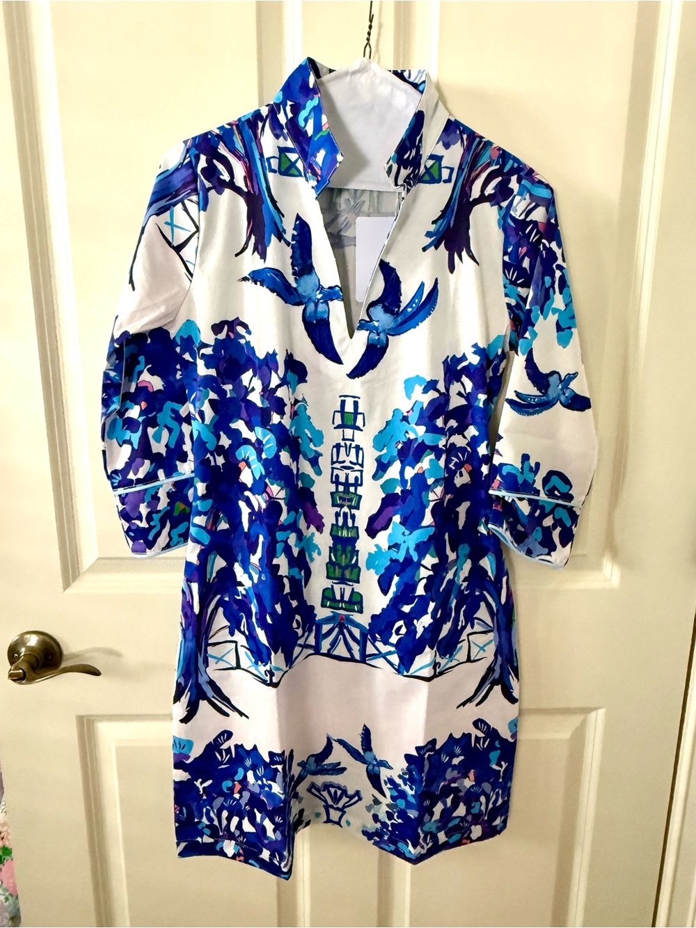 NWT House of MBR willow bouvier short White & Blue tunic Dress, XS